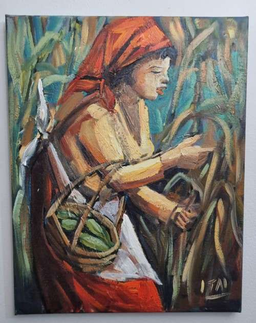 ITAI VANGANI `HARVESTER` OIL PAINTING ON CANVAS