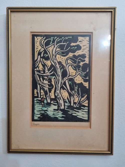 GREGOIRE BOONZAIER HANDCOLOURED SIGNED LINOCUT