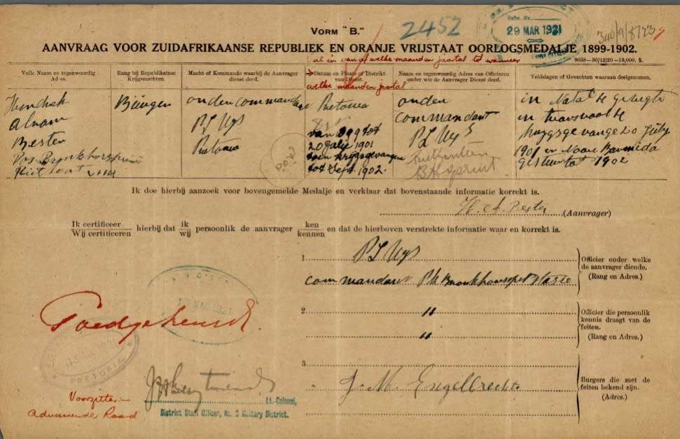 BOER WAR ABO MEDAL - POW BERMUDA - PRETORIA COMMANDO