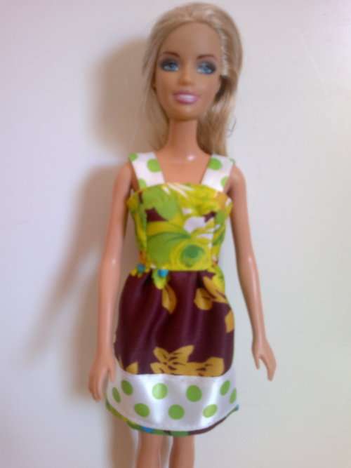 Barbie brown and green summer dress with ribbon trim + panties.