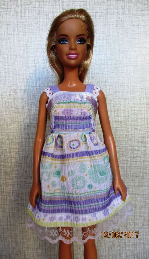 Barbie summer nightie in mauve and mint stripe.