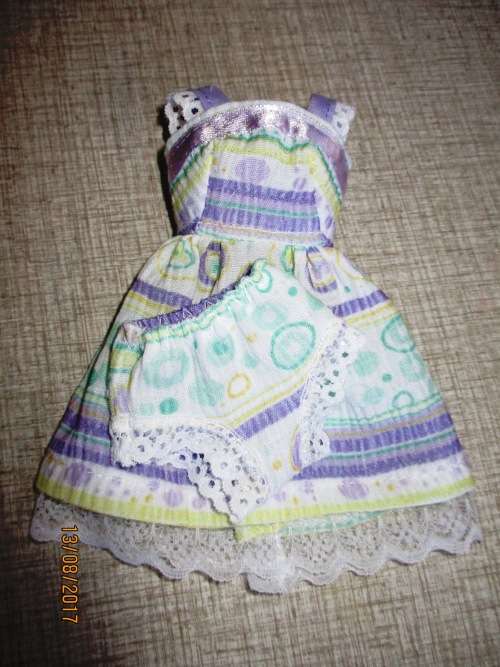 Barbie summer nightie in mauve and mint stripe.