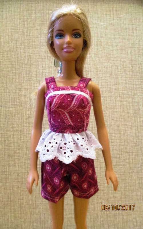 Barbie SHORTS and summer TOP in pink Shweshwe.