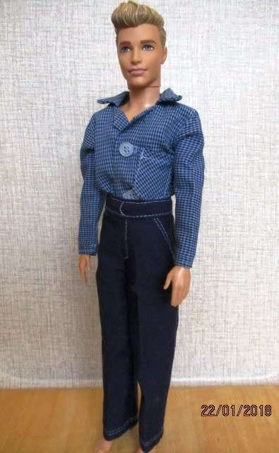 Ken - Barbie - navy blue fitted PANTS with long sleeved SHIRT.