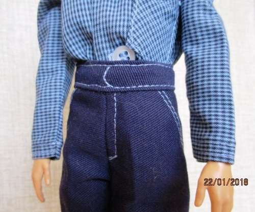Ken - Barbie - navy blue fitted PANTS with long sleeved SHIRT.