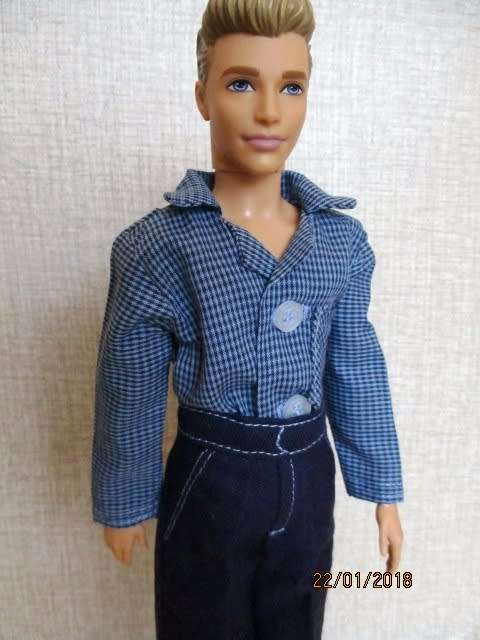 Ken - Barbie - navy blue fitted PANTS with long sleeved SHIRT.
