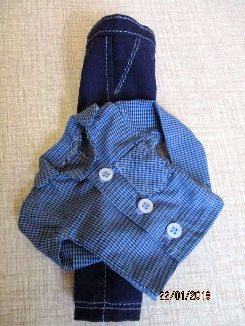 Ken - Barbie - navy blue fitted PANTS with long sleeved SHIRT.