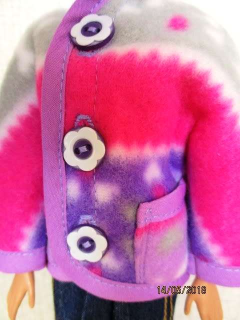 Barbie doll's polar fleece hoodie - pink, grey and mauve stripe