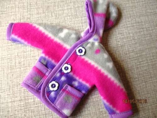 Barbie doll's polar fleece hoodie - pink, grey and mauve stripe