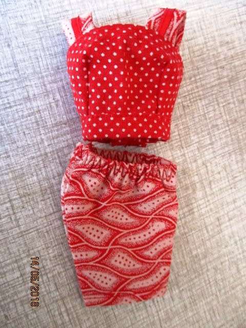 Barbie doll's shorts and strap top - red dots