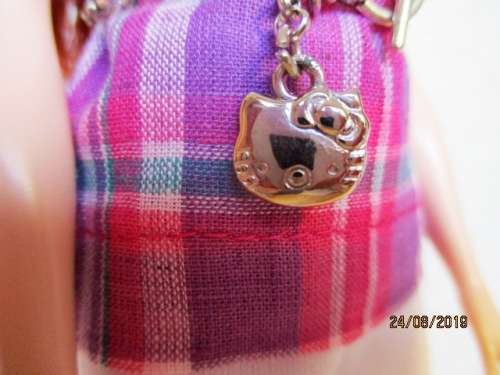 Barbie doll's pink check top + leggings + chain belt