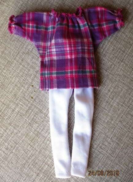 Barbie doll's pink check top + leggings + chain belt