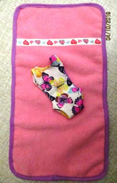 Barbie doll's bathing costume and beach towel - pink butterfly