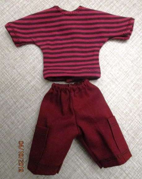 Ken doll's shorts and T-shirt - maroon stripe