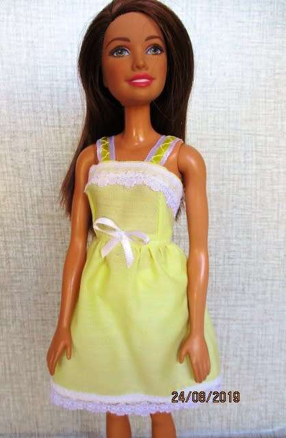 Barbie doll's sleeping bag + summer nightie - pink butterfly + yellow