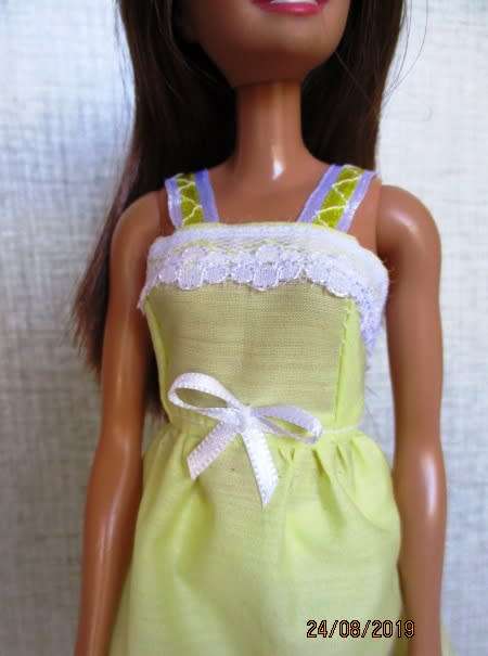 Barbie doll's sleeping bag + summer nightie - pink butterfly + yellow