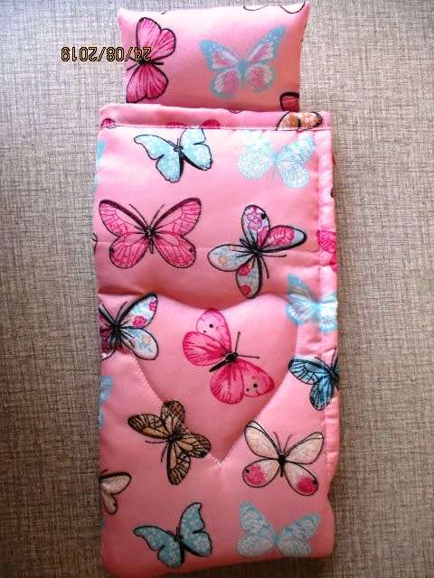 Barbie doll's sleeping bag + summer nightie - pink butterfly + yellow