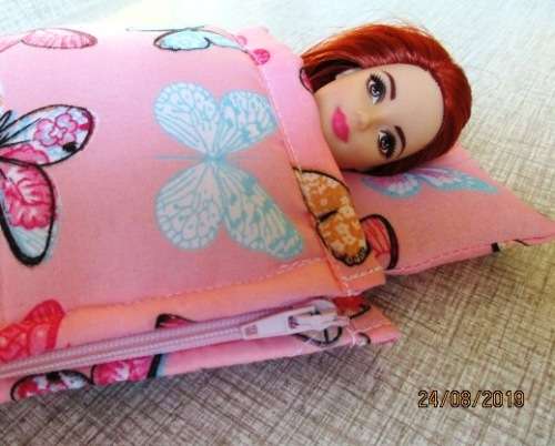 Barbie doll's sleeping bag + summer nightie - pink butterfly + yellow