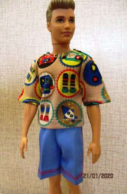 Ken doll's shorts and T-shirt - blue + robots