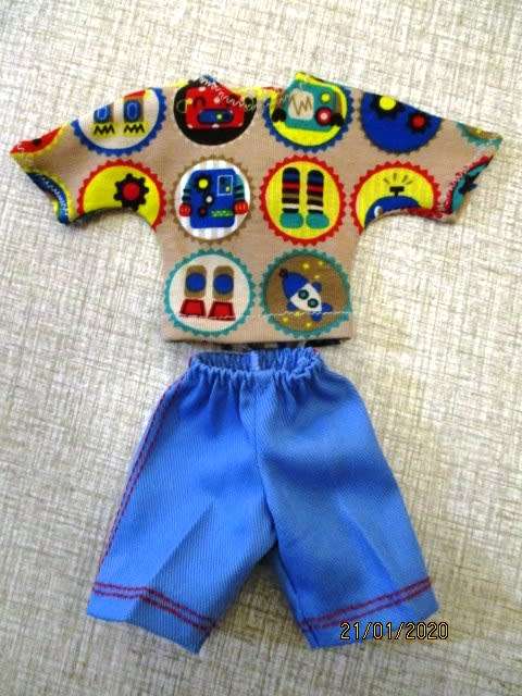 Ken doll's shorts and T-shirt - blue + robots