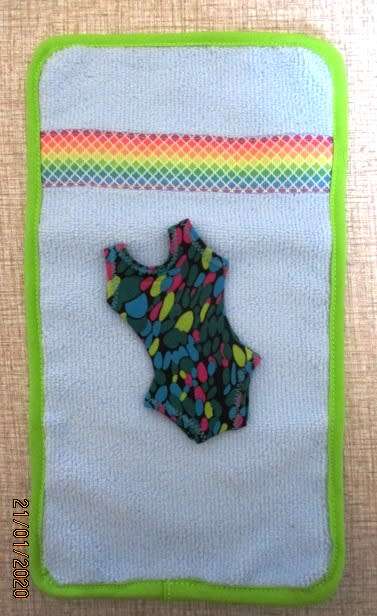 Barbie doll's bathing costume in green print + beach towel