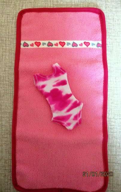 Barbie doll's bathing costume in pink tie dye plus beach towel