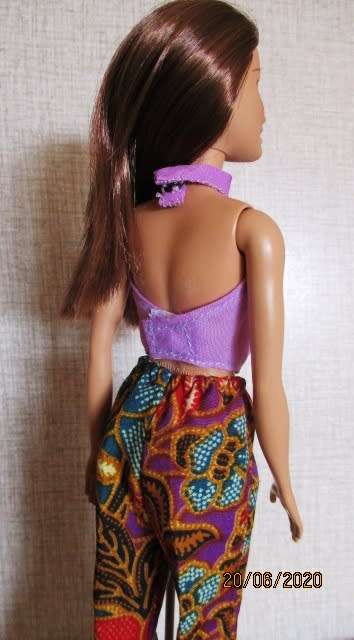 Barbie doll's bell bottom pants plus halter neck top - mauve