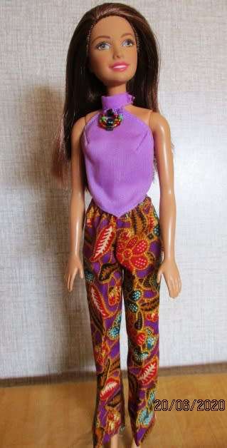 Barbie doll's bell bottom pants plus halter neck top - mauve