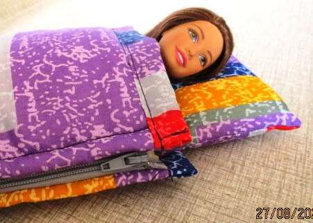 REDUCED TO CLEAR Barbie doll`s sleeping bag - geometric bright