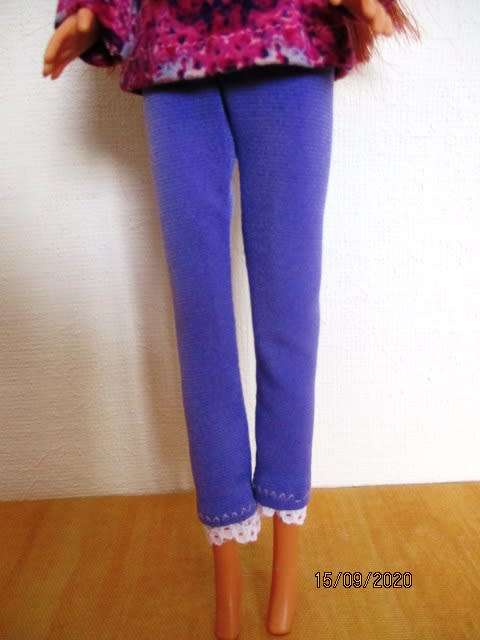 Barbie doll`s leggings and long tee with belt - pink and purple