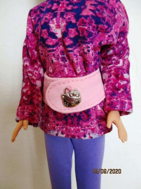 Barbie doll`s leggings and long tee with belt - pink and purple