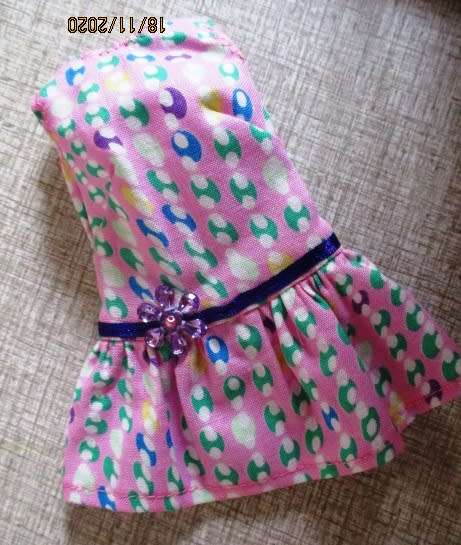 Barbie doll`s dropped waist dress - pink balls