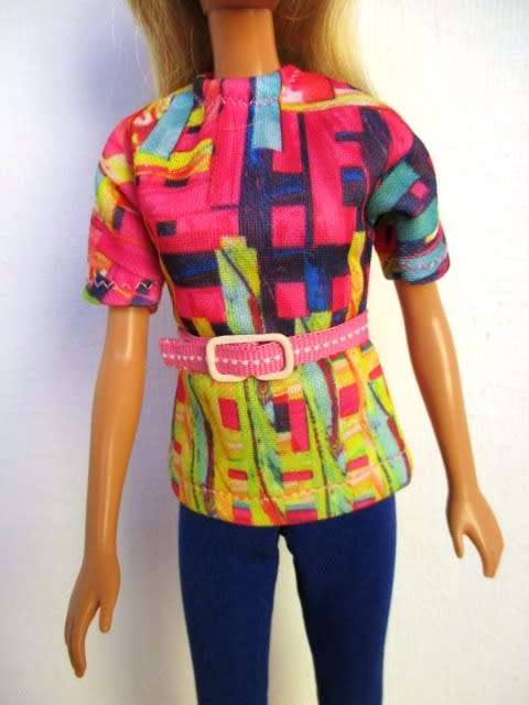 Barbie doll`s long tee with leggings and belt - blue
