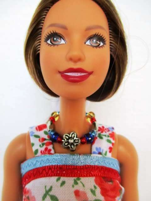Barbie doll`s long dress + bag and necklace - red/blue
