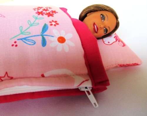 Barbie doll`s sleeping bag and nightie - unicorn pink