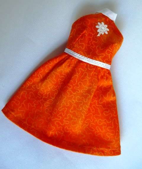 Barbie doll`s halter neck dress - orange white daisy