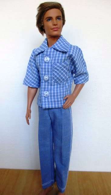 Ken doll`s pants and shirt with collar - blue