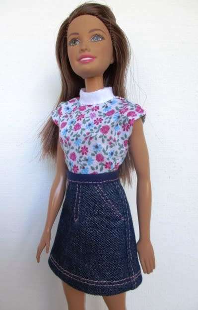 Barbie doll`s skirt and top - denim/pink floral