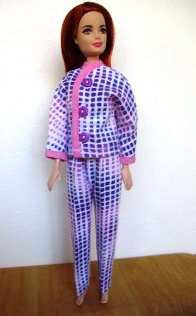 Barbie doll`s winter pyjamas - pink and mauve squares