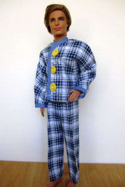 Ken doll`s winter pyjamas - blue check