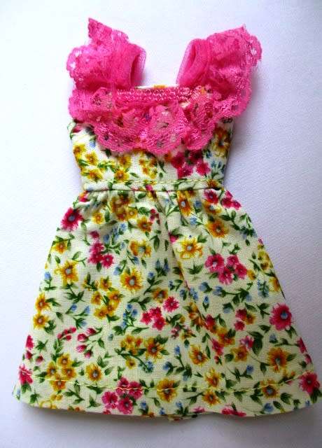 Barbie doll`s dress with gathered lace straps - pink