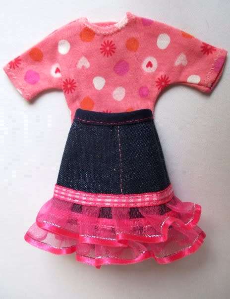 Barbie doll`s ruffled skirt and t-shirt - pink/denim