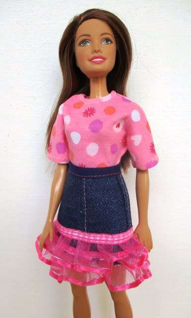 Barbie doll`s ruffled skirt and t-shirt - pink/denim