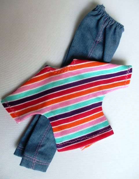 Barbie doll`s jeans and t-shirt - bright stripe