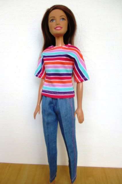 Barbie doll`s jeans and t-shirt - bright stripe