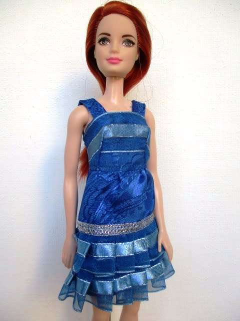 Barbie doll`s party dress - blue pleated ribbon