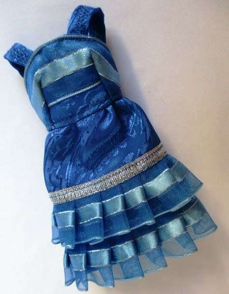 Barbie doll`s party dress - blue pleated ribbon