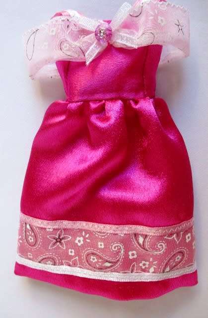Barbie doll`s party dress - dark pink /printed ribbon