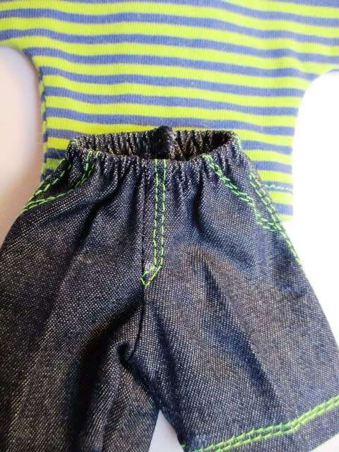 Ken doll`s shorts and striped tee - denim and green