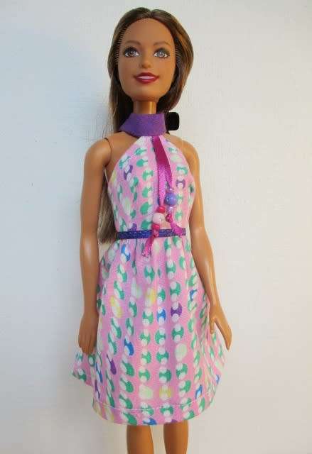 Barbie doll`s halter neck dress - pink ball print